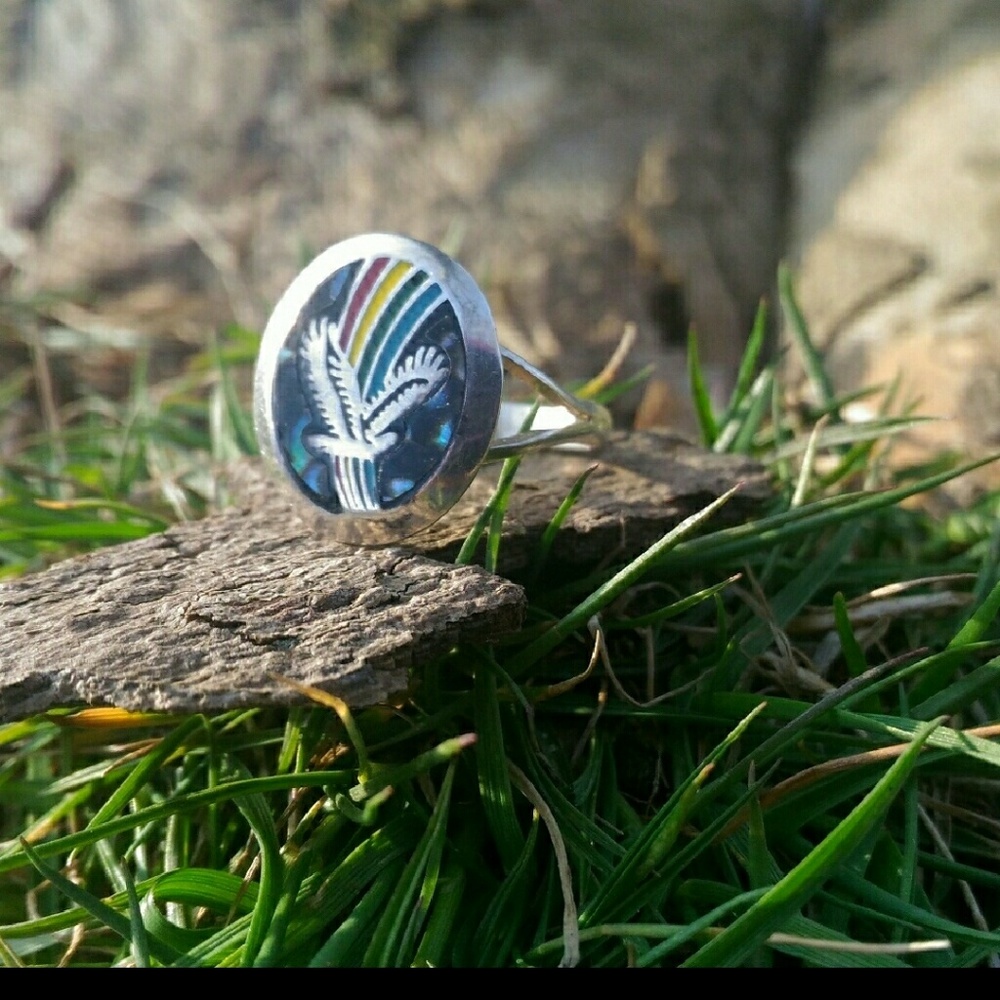 Native American rainbow eagle inlay sterling ring